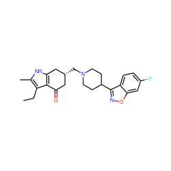 CCc1c(C)[nH]c2c1C(=O)C[C@@H](CN1CCC(c3noc4cc(F)ccc34)CC1)C2 ZINC000003951735