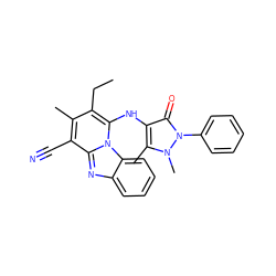 CCc1c(C)c(C#N)c2nc3ccccc3n2c1Nc1c(C)n(C)n(-c2ccccc2)c1=O ZINC000000945523