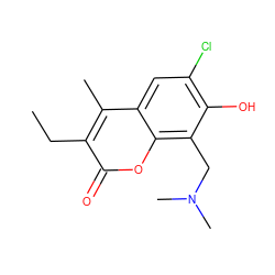 CCc1c(C)c2cc(Cl)c(O)c(CN(C)C)c2oc1=O ZINC000019911609