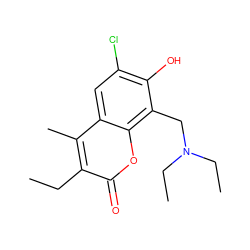 CCc1c(C)c2cc(Cl)c(O)c(CN(CC)CC)c2oc1=O ZINC000019911606