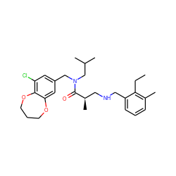 CCc1c(C)cccc1CNC[C@@H](C)C(=O)N(Cc1cc(Cl)c2c(c1)OCCCO2)CC(C)C ZINC000114099137