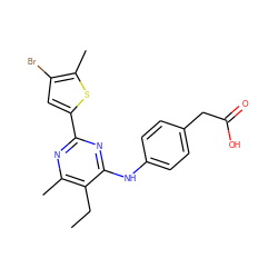 CCc1c(C)nc(-c2cc(Br)c(C)s2)nc1Nc1ccc(CC(=O)O)cc1 ZINC000071295466