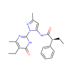 CCc1c(C)nc(-n2nc(C)cc2NC(=O)[C@@H](CC)c2ccccc2)[nH]c1=O ZINC000007422178