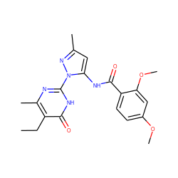 CCc1c(C)nc(-n2nc(C)cc2NC(=O)c2ccc(OC)cc2OC)[nH]c1=O ZINC000007421781