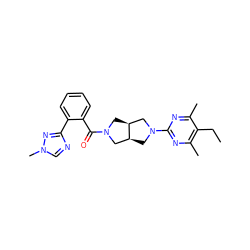 CCc1c(C)nc(N2C[C@H]3CN(C(=O)c4ccccc4-c4ncn(C)n4)C[C@H]3C2)nc1C ZINC000116823737