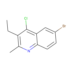 CCc1c(C)nc2ccc(Br)cc2c1Cl ZINC000000291372