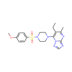 CCc1c(C)nc2ncnn2c1N1CCN(S(=O)(=O)c2ccc(OC)cc2)CC1 ZINC000004898024