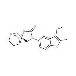 CCc1c(C)oc2ccc(N3C[C@@]4(CN5CCC4CC5)OC3=O)cc12 ZINC000095607747