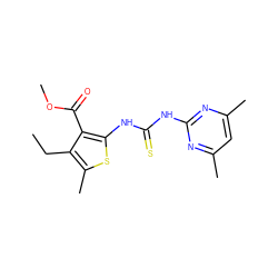 CCc1c(C)sc(NC(=S)Nc2nc(C)cc(C)n2)c1C(=O)OC ZINC000013519506