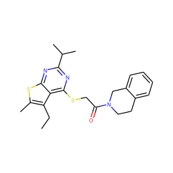 CCc1c(C)sc2nc(C(C)C)nc(SCC(=O)N3CCc4ccccc4C3)c12 ZINC000004888838