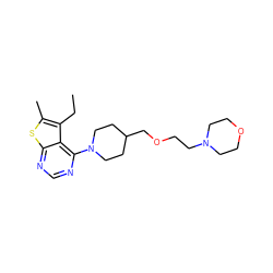 CCc1c(C)sc2ncnc(N3CCC(COCCN4CCOCC4)CC3)c12 ZINC000146357577