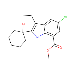 CCc1c(C2(O)CCCCC2)[nH]c2c(C(=O)OC)cc(Cl)cc12 ZINC000015935739