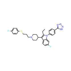 CCc1c(C2CCN(CCCSc3ccc(F)cc3)CC2)c2ccc(F)cc2n1-c1ccc(-c2nnn[nH]2)cc1 ZINC000299838657