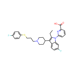 CCc1c(C2CCN(CCCSc3ccc(F)cc3)CC2)c2ccc(F)cc2n1-c1cccc(C(=O)O)n1 ZINC000118146207