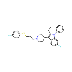 CCc1c(C2CCN(CCCSc3ccc(F)cc3)CC2)c2ccc(F)cc2n1-c1ccccc1 ZINC000136919423