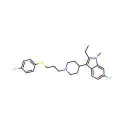 CCc1c(C2CCN(CCCSc3ccc(F)cc3)CC2)c2ccc(F)cc2n1C ZINC000165283134