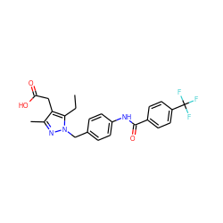 CCc1c(CC(=O)O)c(C)nn1Cc1ccc(NC(=O)c2ccc(C(F)(F)F)cc2)cc1 ZINC000168907680