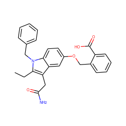 CCc1c(CC(N)=O)c2cc(OCc3ccccc3C(=O)O)ccc2n1Cc1ccccc1 ZINC000013445853