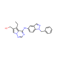 CCc1c(CO)cn2ncnc(Nc3ccc4c(cnn4Cc4ccccc4)c3)c12 ZINC000014954077