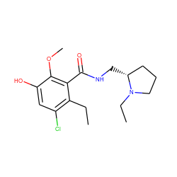 CCc1c(Cl)cc(O)c(OC)c1C(=O)NC[C@@H]1CCCN1CC ZINC000064453654