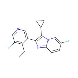 CCc1c(F)cncc1-c1nc2ccc(F)cn2c1C1CC1 ZINC000221925844