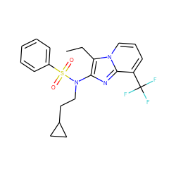 CCc1c(N(CCC2CC2)S(=O)(=O)c2ccccc2)nc2c(C(F)(F)F)cccn12 ZINC000147689484