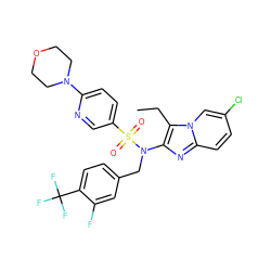 CCc1c(N(Cc2ccc(C(F)(F)F)c(F)c2)S(=O)(=O)c2ccc(N3CCOCC3)nc2)nc2ccc(Cl)cn12 ZINC000167646489