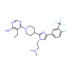 CCc1c(N)ncnc1N1CCC(c2nc(-c3ccc(F)c(C(F)(F)F)c3)cn2CCN(C)C)CC1 ZINC000218677031