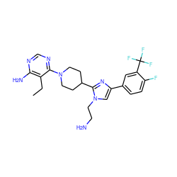 CCc1c(N)ncnc1N1CCC(c2nc(-c3ccc(F)c(C(F)(F)F)c3)cn2CCN)CC1 ZINC000206947201