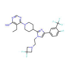 CCc1c(N)ncnc1N1CCC(c2nc(-c3ccc(F)c(C(F)(F)F)c3)cn2CCN2CC(F)(F)C2)CC1 ZINC000219112654