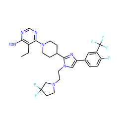 CCc1c(N)ncnc1N1CCC(c2nc(-c3ccc(F)c(C(F)(F)F)c3)cn2CCN2CCC(F)(F)C2)CC1 ZINC000219753351