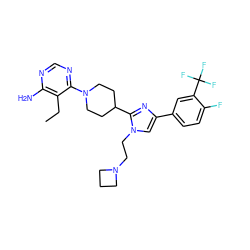 CCc1c(N)ncnc1N1CCC(c2nc(-c3ccc(F)c(C(F)(F)F)c3)cn2CCN2CCC2)CC1 ZINC001772573029