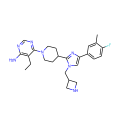 CCc1c(N)ncnc1N1CCC(c2nc(-c3ccc(F)c(C)c3)cn2CC2CNC2)CC1 ZINC000218701466