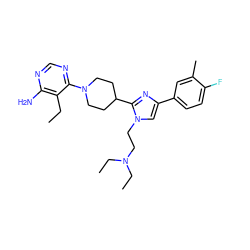 CCc1c(N)ncnc1N1CCC(c2nc(-c3ccc(F)c(C)c3)cn2CCN(CC)CC)CC1 ZINC001772630907