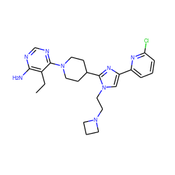 CCc1c(N)ncnc1N1CCC(c2nc(-c3cccc(Cl)n3)cn2CCN2CCC2)CC1 ZINC000219774887