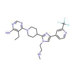 CCc1c(N)ncnc1N1CCC(c2nc(-c3ccnc(C(F)(F)F)c3)cn2CCNC)CC1 ZINC000218701900