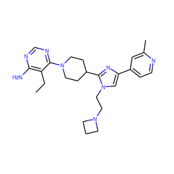 CCc1c(N)ncnc1N1CCC(c2nc(-c3ccnc(C)c3)cn2CCN2CCC2)CC1 ZINC000218703135