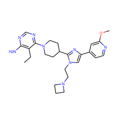 CCc1c(N)ncnc1N1CCC(c2nc(-c3ccnc(OC)c3)cn2CCN2CCC2)CC1 ZINC000218705369