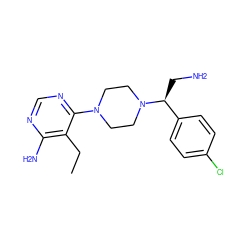 CCc1c(N)ncnc1N1CCN([C@@H](CN)c2ccc(Cl)cc2)CC1 ZINC000217943543