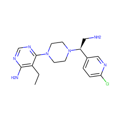 CCc1c(N)ncnc1N1CCN([C@@H](CN)c2ccc(Cl)nc2)CC1 ZINC000219040069