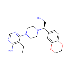 CCc1c(N)ncnc1N1CCN([C@@H](CN)c2ccc3c(c2)OCCO3)CC1 ZINC000219319875