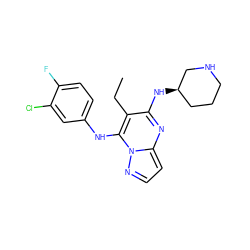 CCc1c(N[C@@H]2CCCNC2)nc2ccnn2c1Nc1ccc(F)c(Cl)c1 ZINC000038836334