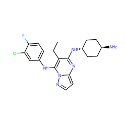 CCc1c(N[C@H]2CC[C@H](N)CC2)nc2ccnn2c1Nc1ccc(F)c(Cl)c1 ZINC000254092528