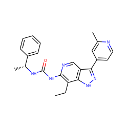 CCc1c(NC(=O)N[C@H](C)c2ccccc2)ncc2c(-c3ccnc(C)c3)n[nH]c12 ZINC000261098831