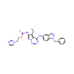 CCc1c(NC(=O)OCCn2ccnc2)cn2ncnc(Nc3ccc4c(cnn4Cc4ccccc4)c3)c12 ZINC000003917624