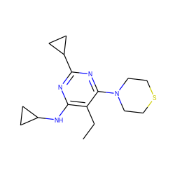 CCc1c(NC2CC2)nc(C2CC2)nc1N1CCSCC1 ZINC000034802255