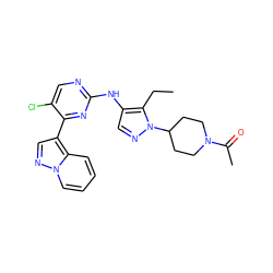 CCc1c(Nc2ncc(Cl)c(-c3cnn4ccccc34)n2)cnn1C1CCN(C(C)=O)CC1 ZINC000653884564