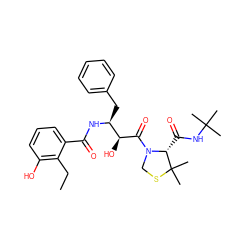 CCc1c(O)cccc1C(=O)N[C@@H](Cc1ccccc1)[C@H](O)C(=O)N1CSC(C)(C)[C@H]1C(=O)NC(C)(C)C ZINC000014943122