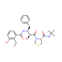 CCc1c(O)cccc1C(=O)N[C@@H](Cc1ccccc1)[C@H](O)C(=O)N1CSC[C@H]1C(=O)NC(C)(C)C ZINC000013797468