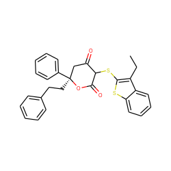 CCc1c(SC2C(=O)C[C@](CCc3ccccc3)(c3ccccc3)OC2=O)sc2ccccc12 ZINC000026149509